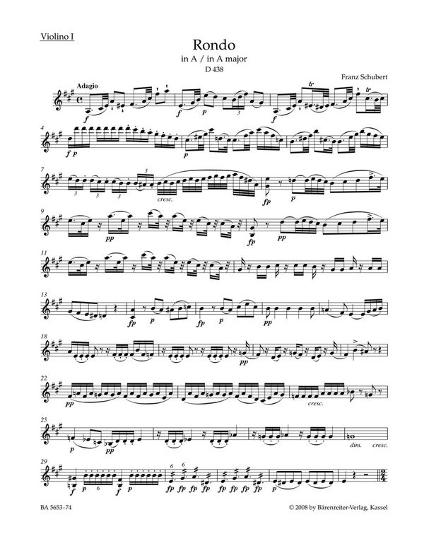 Rondo A-Dur D438 für Violine&nbsp;&nbsp;und Streicher (Streichorchester)&nbsp;&nbsp;Violine 1