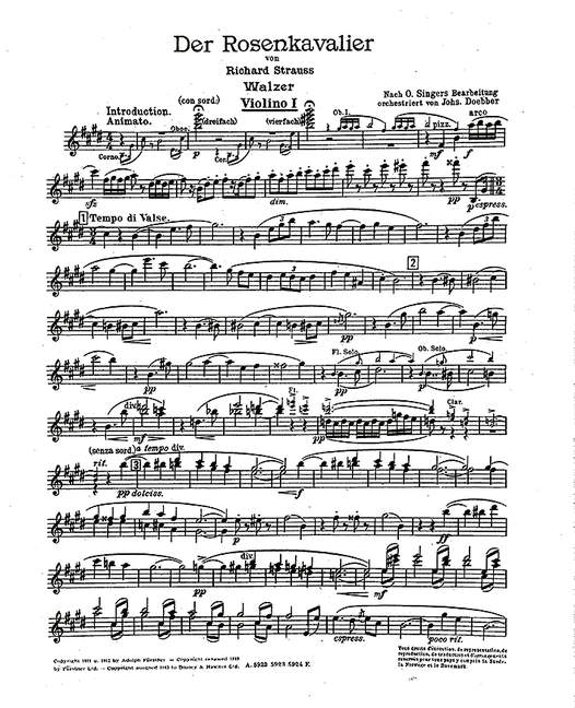 Tanz-Walzer aus Der Rosenkavalier op. 59&nbsp;&nbsp;für Orchester&nbsp;&nbsp;Violine 1