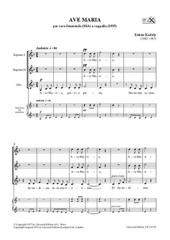 Ave Maria für Frauenchor  a cappella  Partitur