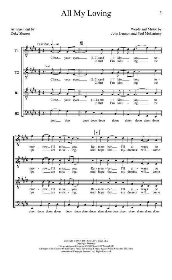 All my Loving (Collection) for male chorus&nbsp;&nbsp;a cappella&nbsp;&nbsp;score