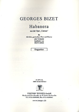 Habanera für Alt, gem Chor und Orchester  Chorpartitur (dt)  