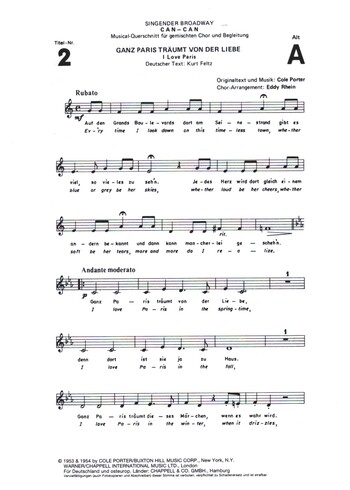 Ganz Paris träumt von der Liebe  für gem Chor und Klavier  Alt (dt/en)