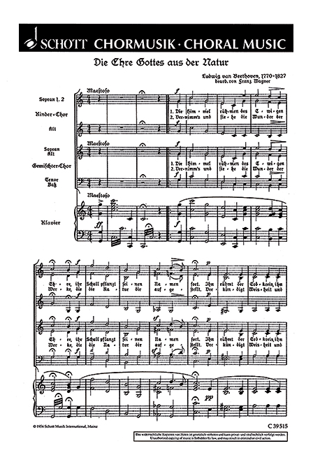 Die Ehre Gottes in der Natur op. 48/4&nbsp;&nbsp;für gemischten Chor (Frauen-/Kinderchor) mit Klavier oder 3 Violinen, &nbsp;&nbsp;Err:520