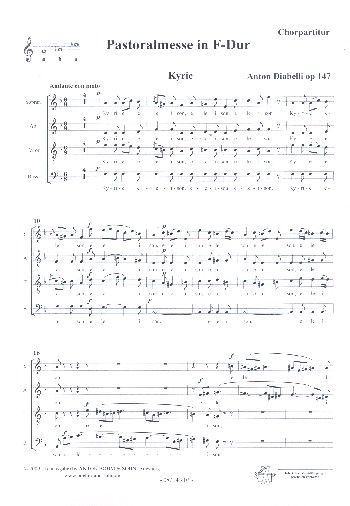 Pastoralmesse F-Dur op.147  für Chor, Orchester und Orgel  Chorpartitur