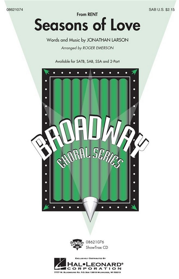 Seasons of Love from Rent&nbsp;&nbsp;for mixed chorus (SAB) and piano&nbsp;&nbsp;score