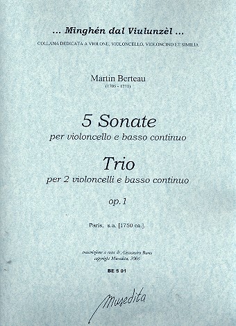 5 Sonaten  und  Trio op.1  für 1-2 Violoncelli und Bc  Partitur und Stimmen (Bc nicht ausgesetzt)