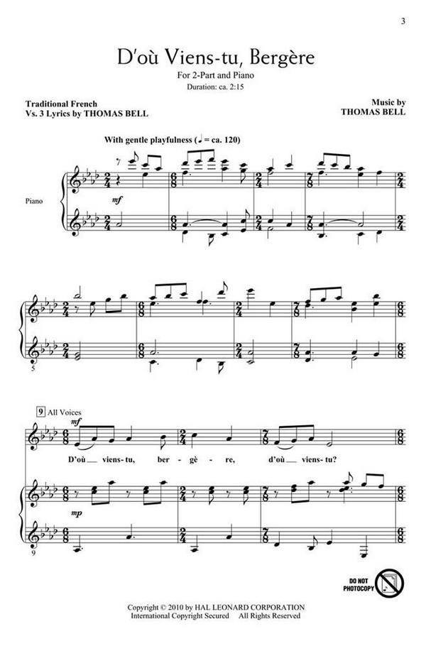D'ou viens-tu bergère for 2-part chorus&nbsp;&nbsp;and piano&nbsp;&nbsp;score