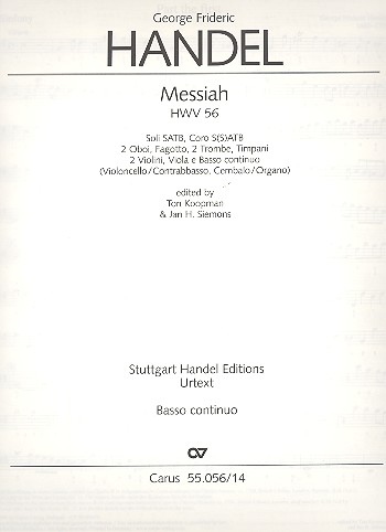 The Messiah HWV56 (with variant Movements)&nbsp;&nbsp;for soloists, mixed chorus and orchestra&nbsp;&nbsp;violoncello