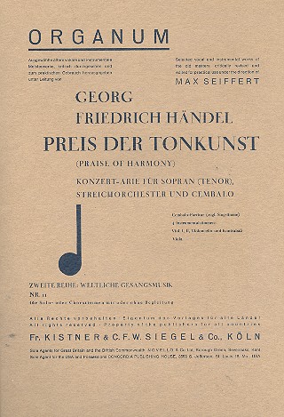 Preis der Tonkunst für Sopran,&nbsp;&nbsp;Streichorchester und Cembalo&nbsp;&nbsp;Partitur und Streicherstimmen (1-1-1-1)