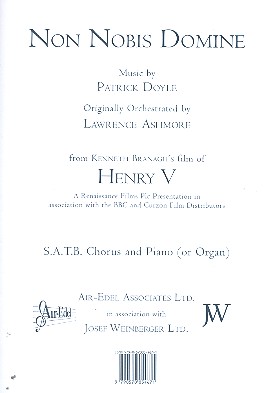 Non nobis domine&nbsp;&nbsp;for mixed chorus and orchestra&nbsp;&nbsp;vocal score