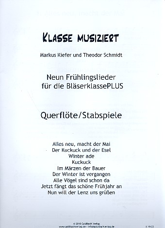 Klasse musiziert - Frühlingslieder  für Bläserklasse/Blasorchester  Flöte