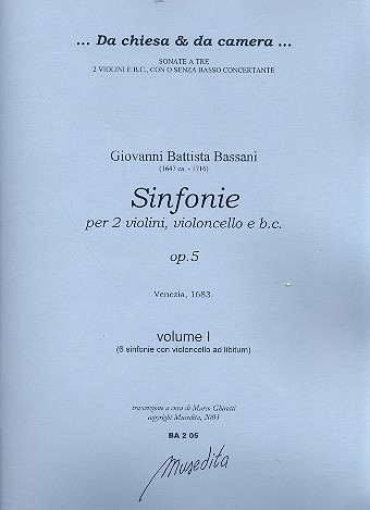 Sinfonie op.5 per 2 violini, violoncello  e Bc  partitura