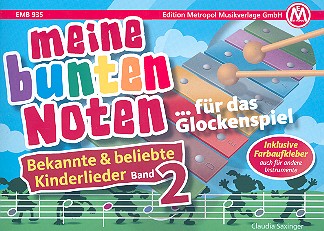 Bekannte und beliebte Kinderlieder Band 2  für Glockenspiel (Melodieinstrument in C) (mit Text)  inkl. Farbaufkleber