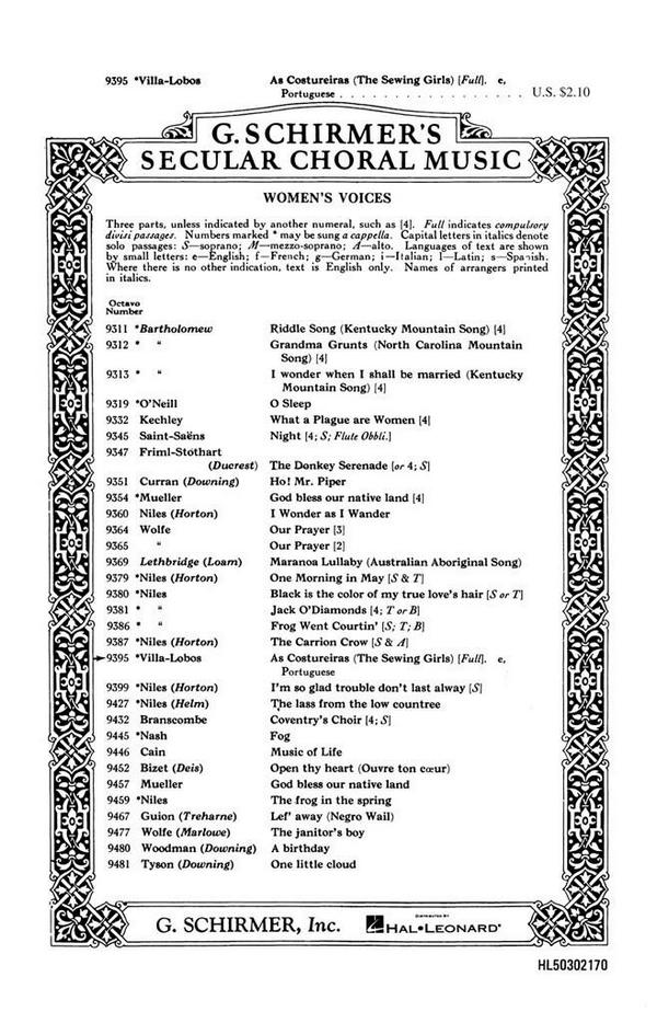 As Costureiras for female chorus a cappella  score  
