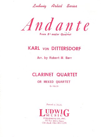 Andante from quartet b flat major  for 4 clarinet or mixed quartet  score and parts