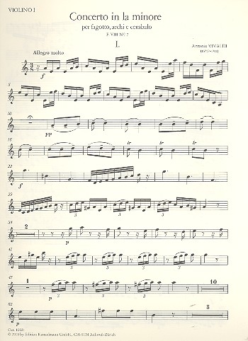 Konzert a-Moll PV72 (F.VIII:7)&nbsp;&nbsp;für Fagott, Streicher und Cembalo&nbsp;&nbsp;Violine 1