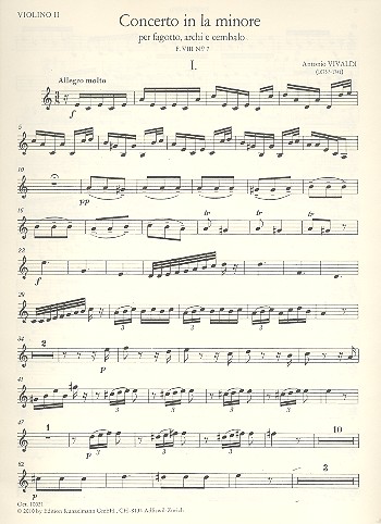 Konzert a-Moll PV72 (F.VIII:7)&nbsp;&nbsp;für Fagott, Streicher und Cembalo&nbsp;&nbsp;Violine 2