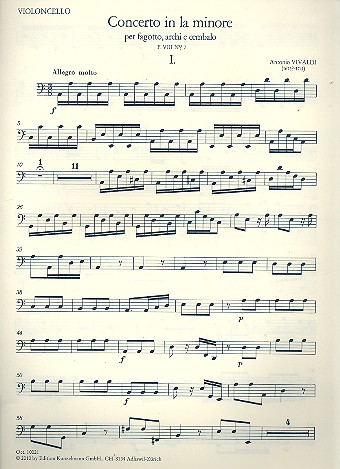 Konzert a-Moll PV72 (F.VIII:7)&nbsp;&nbsp;für Fagott, Streicher und Cembalo&nbsp;&nbsp;Violoncello