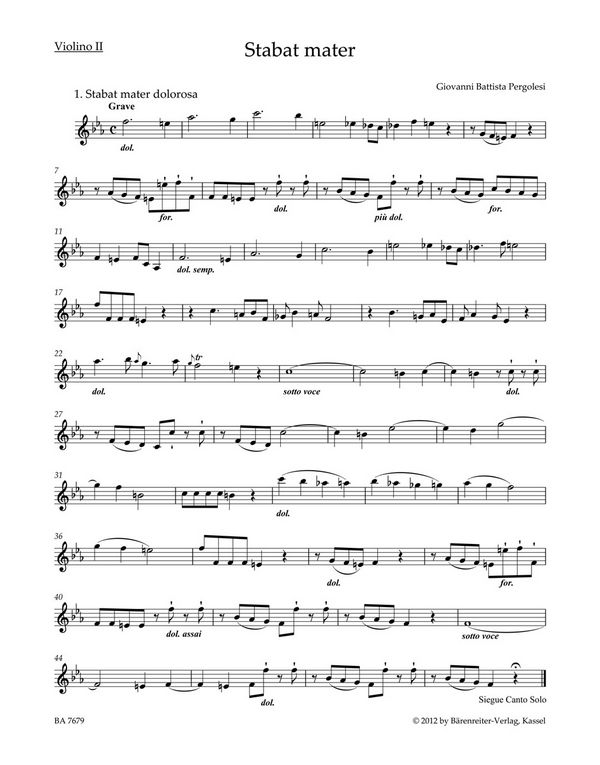 Stabat mater für Sopran, Alt, Streicher&nbsp;&nbsp;und Bc&nbsp;&nbsp;Violine 2