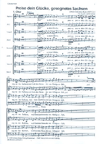 Preise dein Glücke gesegnetes Sachsen BWV215  für gem Chor  Chorpartitur