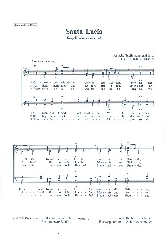 Santa Lucia für gem Chor a cappella  Partitur  