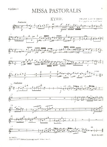 Missa pastoralis D-Dur  für Soli, gem Chor und Orchester  Violine 1