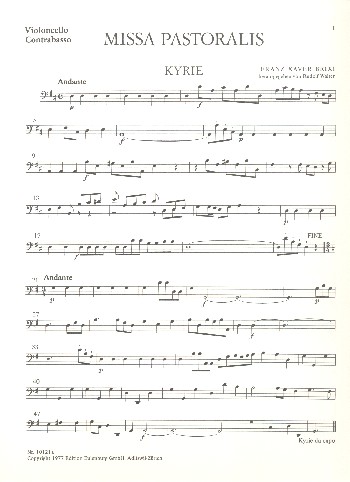 Missa pastoralis D-Dur  für Soli, gem Chor und Orchester  Cello / Bass