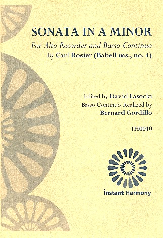 Sonata in a Minor for alto recorder and Bc  score and parts (Bc realized)  