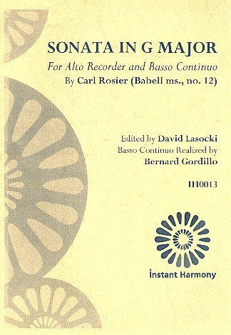 Sonata in G Major for alto recorder and Bc  score and parts (Bc realized)  