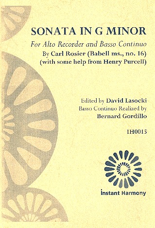Sonata in g Minor for alto recorder and Bc  score and parts (Bc realized)  
