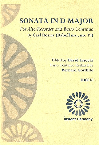Sonata in D Major for alto recorder and Bc  score and parts (Bc realized)  