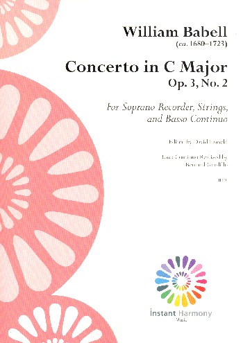 Concerto in C Major op.3,2  for soprano recorder, strings and Bc  score and parts (Bc realized)