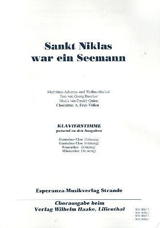 Sankt Niklas war ein Seemann&nbsp;&nbsp;für Chor und Klavier&nbsp;&nbsp;Partitura