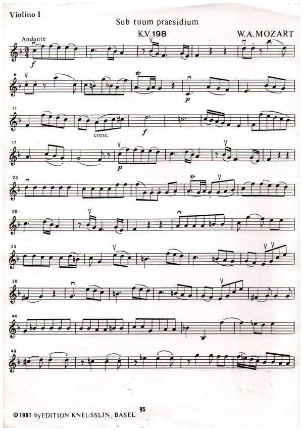Sub tuum praesidium KV198&nbsp;&nbsp;für 2 Soprane, Streicher und Bc&nbsp;&nbsp;Violine 1