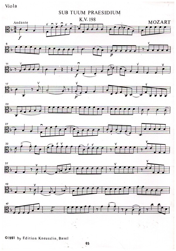 Sub tuum praesidium KV198&nbsp;&nbsp;für 2 Sopran, Streicher und Orgel&nbsp;&nbsp;Viola