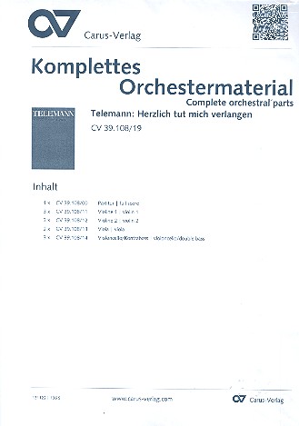 Herzlich tut mich verlangen für Soli,&nbsp;&nbsp;gem Chor und Streicher&nbsp;&nbsp;Partitur und Stimmensatz (3-3-2-3)
