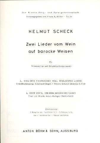 2 Lieder vom Wein auf barocke Weisen  für Männerchor und Blechbläser  Partitur
