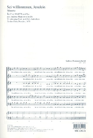 Sei willkommen Jesulein für gem Chor&nbsp;&nbsp;und bc&nbsp;&nbsp;Partitur