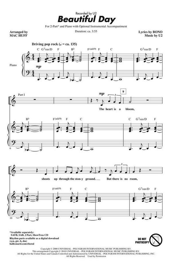 Beautiful Day for 2-part chorus and piano&nbsp;&nbsp;score&nbsp;&nbsp;
