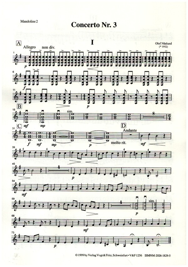 Concerto Nr.3 für Zupforchester  Mandoline 2  