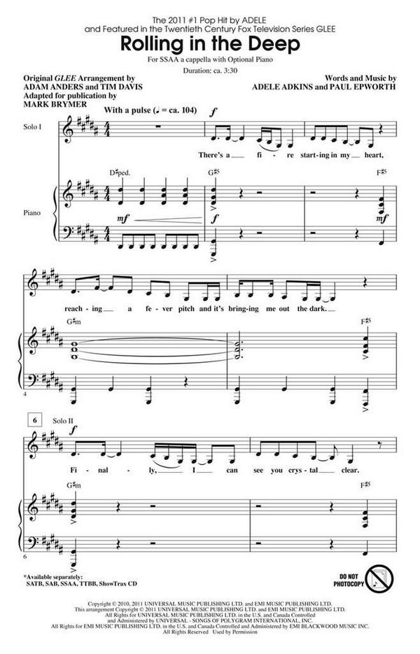 Rolling in the Deep&nbsp;&nbsp;for female chorus a cappella (piano ad lib)&nbsp;&nbsp;choral score