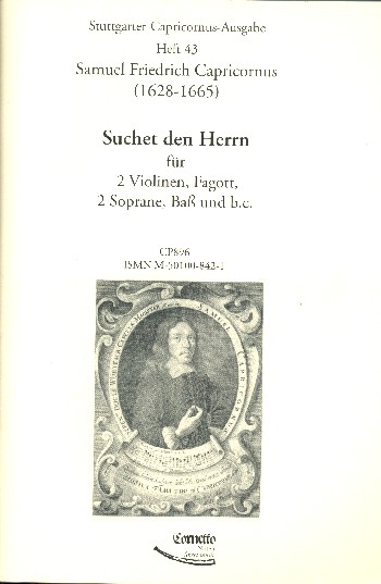 Suchet den Herrn für 2 Soprane, Bass,&nbsp;&nbsp;2 Violinen, Fagott und Bc&nbsp;&nbsp;Partituren und Stimmen (Bc nicht ausgesetzt)