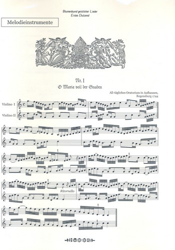 Blumenbund geistlicher Lieder des Barock  für Gesang und Bc (1-2 Blockflöten/Violinen ad lib)  Stimmensatz