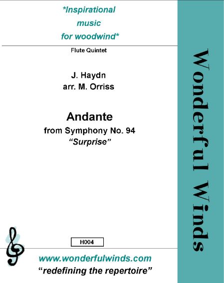 Andante from Symphony no.94  for 3 flutes, alto flute and bass flute  score and parts