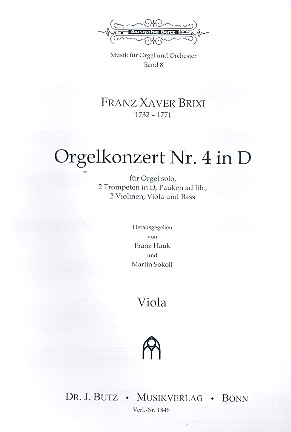Konzert D-Dur Nr.4  für Orgel solo, 2 Trompeten, 2 Violinen, Viola und Bc (Pauken ad lib)  Stimmensatz