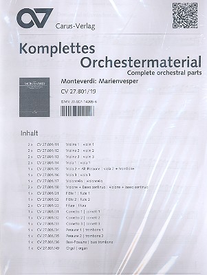 Vespro della beata vergine SV206&nbsp;&nbsp;für Soli, gem Chor und Orchester&nbsp;&nbsp;Stimmensatz (Streicher 2-2-2--2-1-1--1-2)