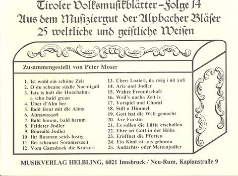 Tiroler Volksmusikblõtter Band 14&nbsp;&nbsp;für 3 Blechbläser&nbsp;&nbsp;Partitur und Stimmen