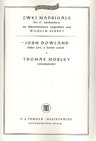 Süsses Lieb o komm zurück&nbsp;&nbsp;für Männerchor a cappella&nbsp;&nbsp;Partitur