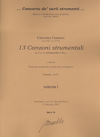 13 Canzoni strumentali Band 1  für 2-4 Instrumente und Bc  Partitur und Stimmen (Bc nicht ausgesetzt)