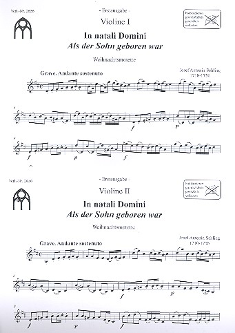 In natali Domini&nbsp;&nbsp;für gem Chor, 2 Violinen und Bc (Soli und 2 Trp ad lib.)&nbsp;&nbsp;Stimmensatz (Streicher 3-2-0-2)